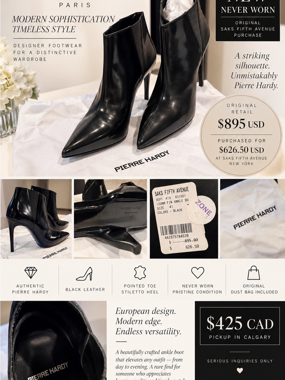 Pierre Hardy Black Patent Leather Pointed-Toe Ankle Booties